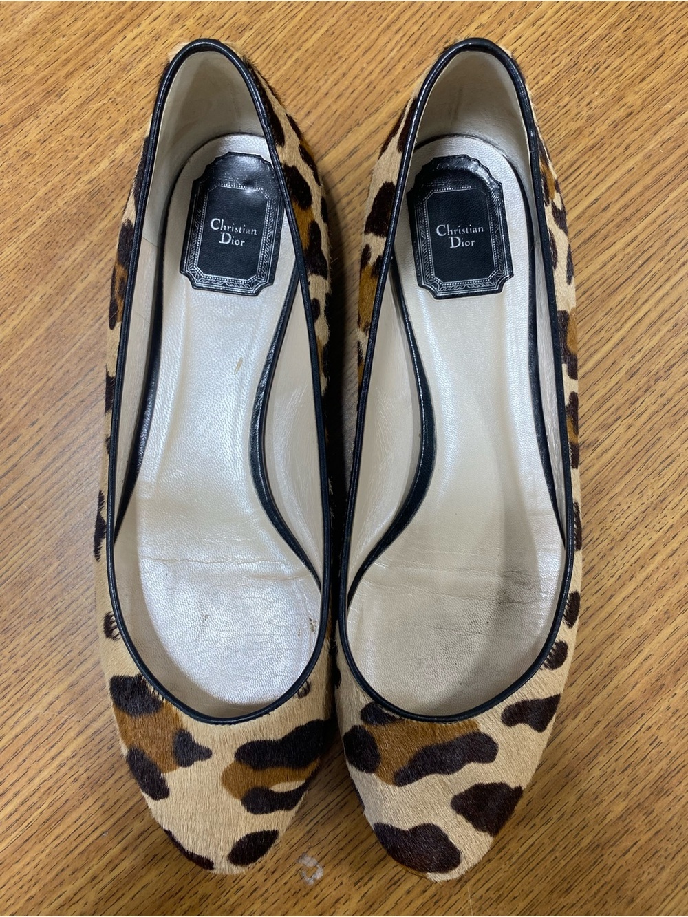 Dior Leopard Print Calf Hair Flats in Tan and Brown